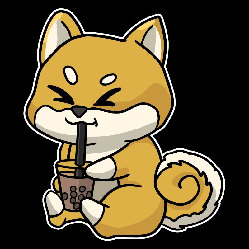 Anime Kawaii Bubble Tea Drinking Fox Hand Drawn
