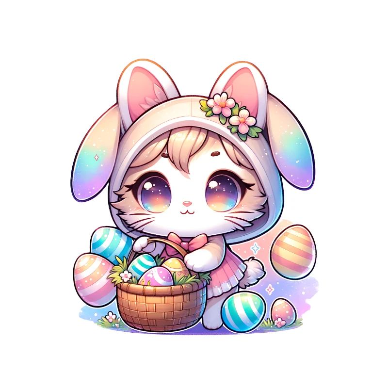 A Kitty With a Bunny Outfit Delivering Easter Eggs
