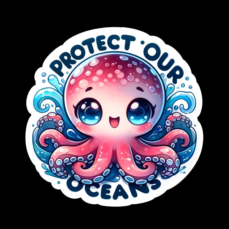 Protect Our Oceans Chibi Cute Octopus Earth Day