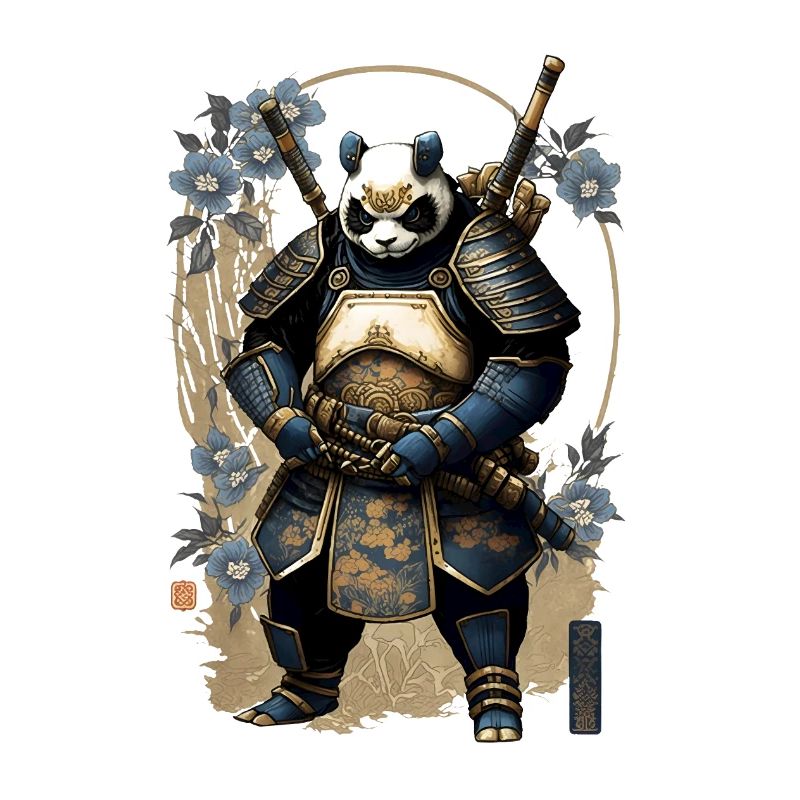 Panda in samurai armor in ukiyo-e style