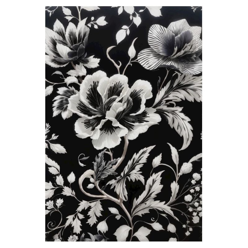 white floral pattern on a black background.