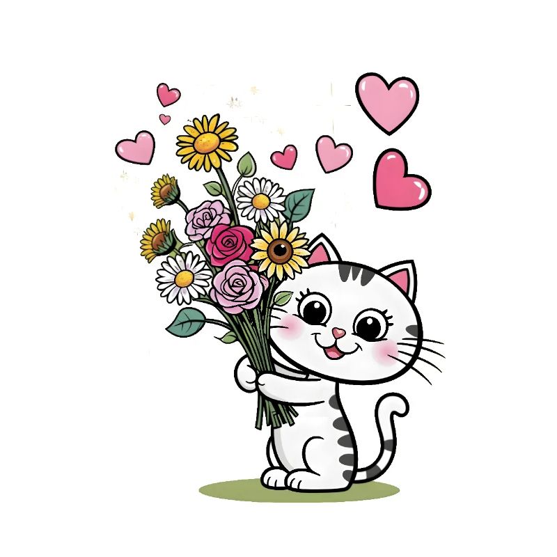 Chaton mignon avec bouquet de fleurs pour la Saint-Valentin