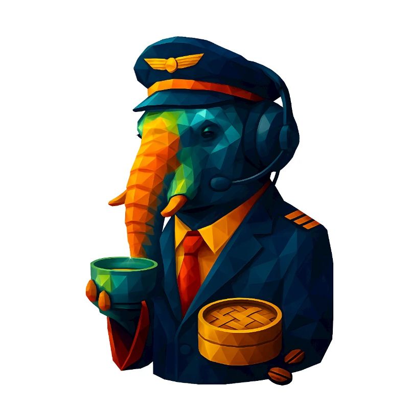 WPAP Style Animals - Elephant Flight Captain with Coffee
