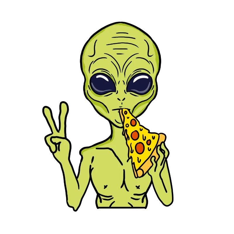 Alien eats pizza for alien lovers
