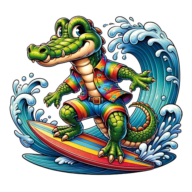 Crocodile sur planche de surf drôle de crocodile surfeur