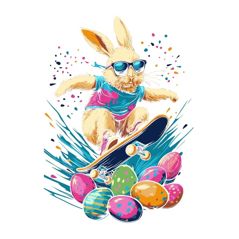 Easter Bunny Rides Skateboard