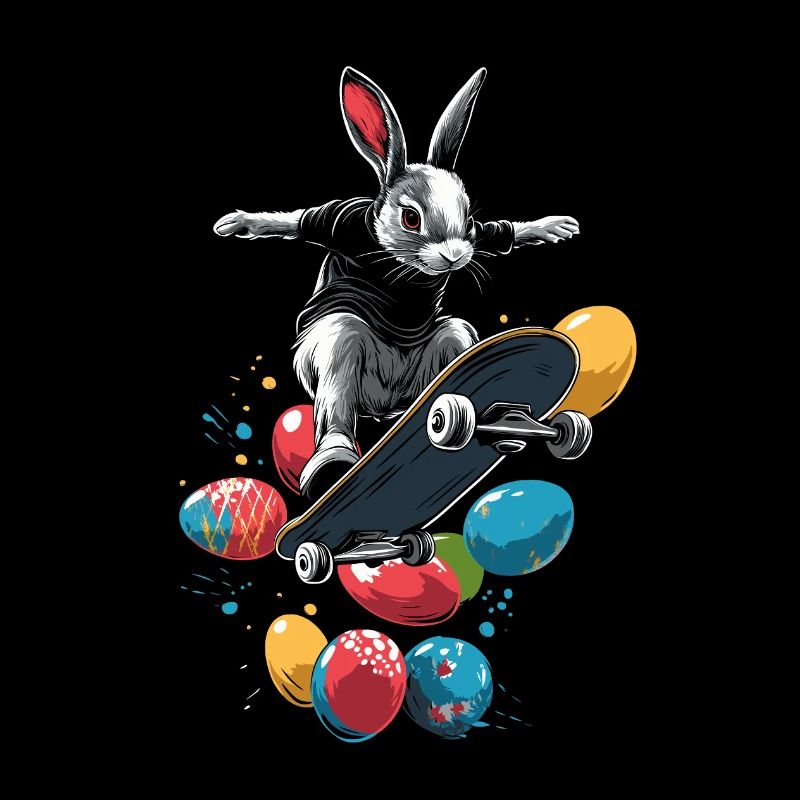 Easter Bunny Rides Skateboard