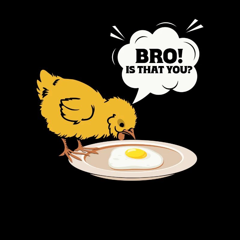 Chick Discovers Egg Humorous Cartoon Text: Bro!