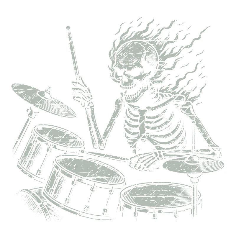 Drummer Skull skeleton on the drum set