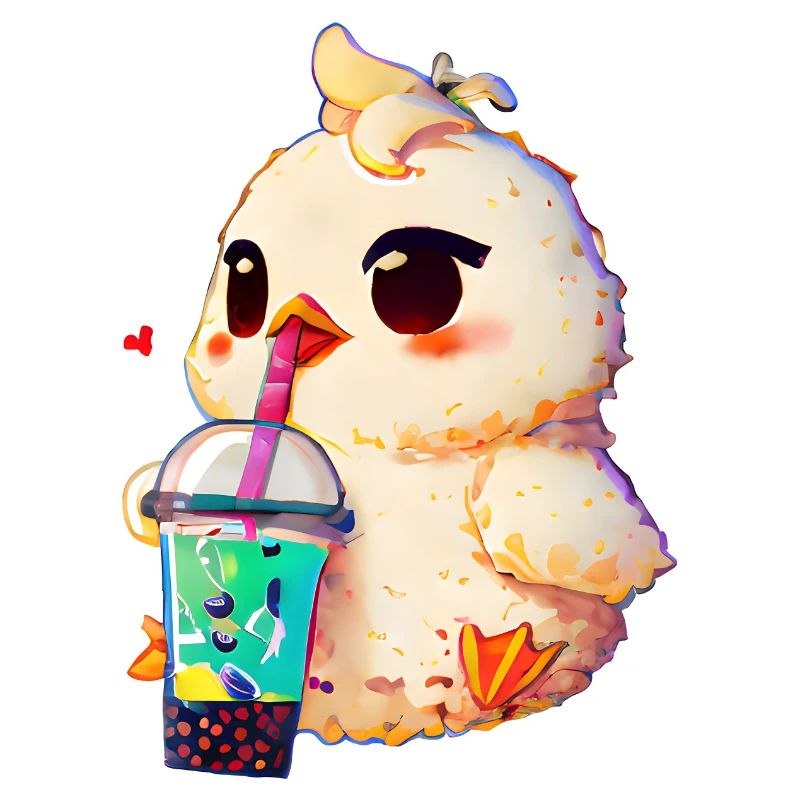 Cute chicken with soft drink