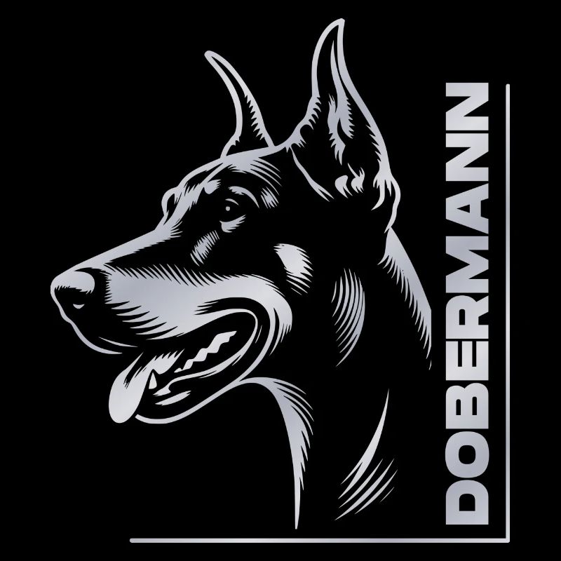 Doberman Pinscher, Dog Head, Silver Drawing