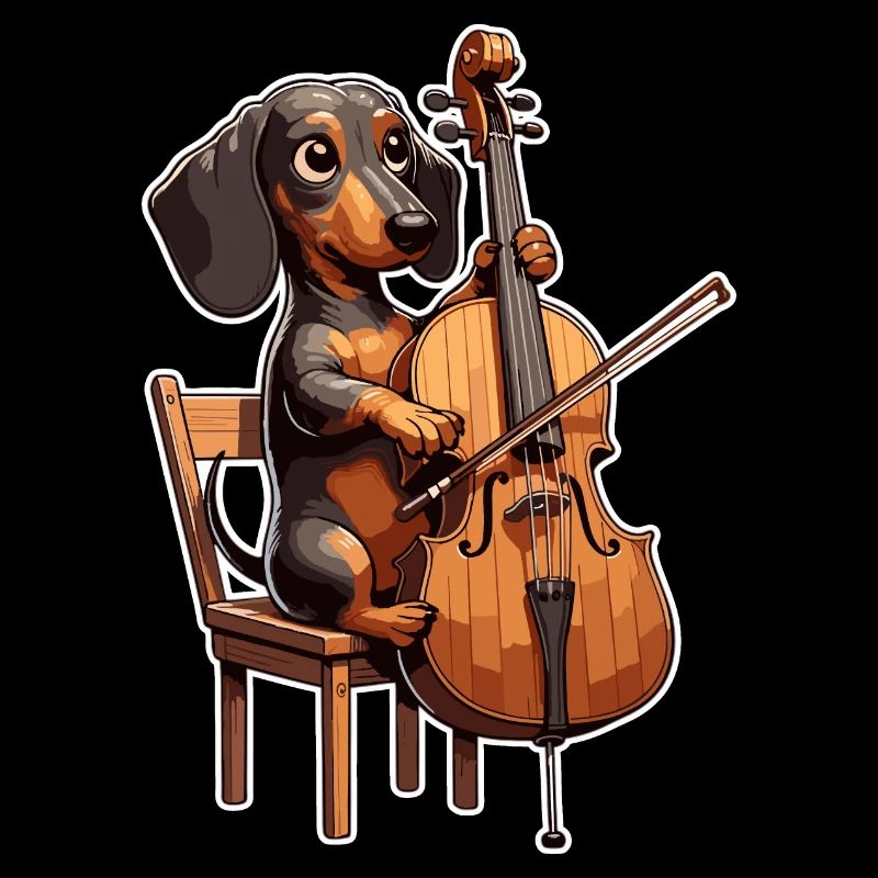 Cute Dachshund playing Cello