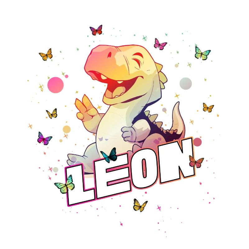 LEON - Beau nom de garçon avec mignon DINO T-REX