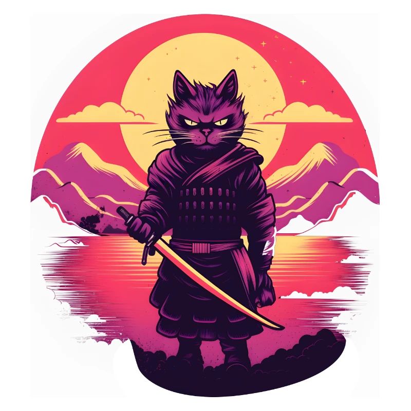 Synthwave samouraï Chat