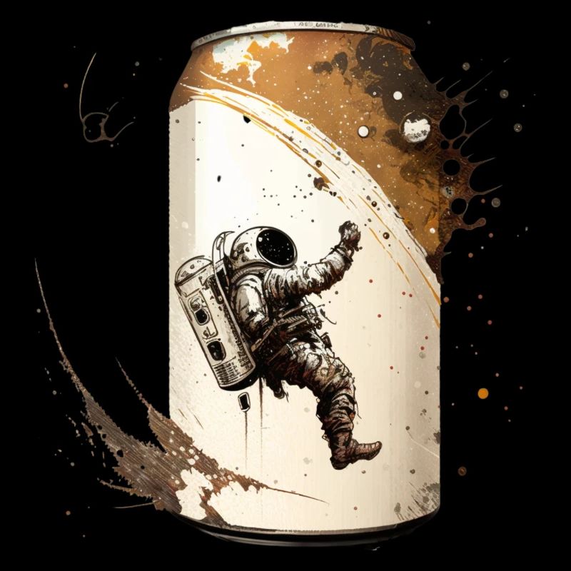 Astronaute avec de la bière dans une canette de bière