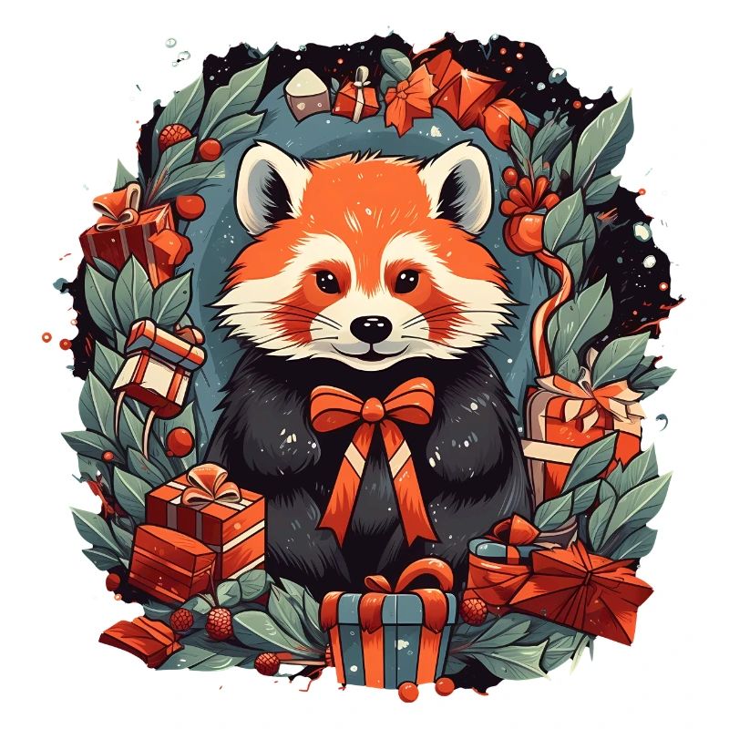 Panda roux avec des éléments de Noël, Pandas d’amour