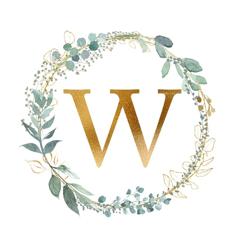 Customizable Monogram W Wreath Botany