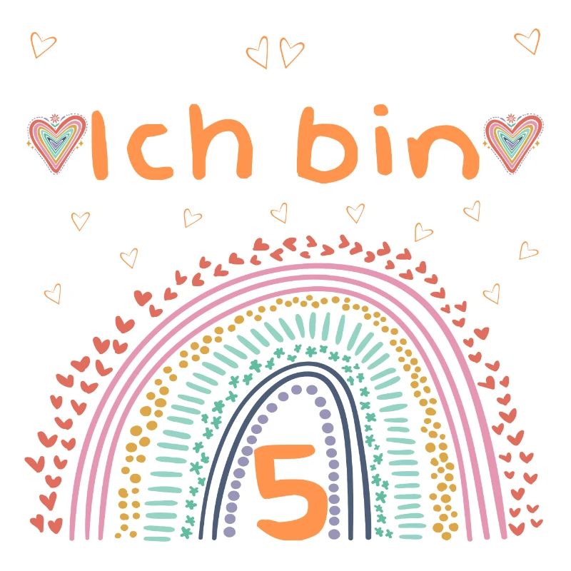 Kindergeburtstag Ich bin 5, Regenbogen Herz