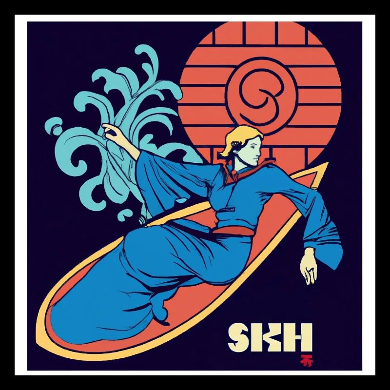 Mädchen auf Surfboard Jugendstil
