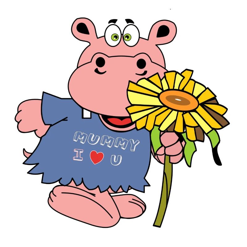 hippo nilpferd blume muttertag mutti geschenk kids