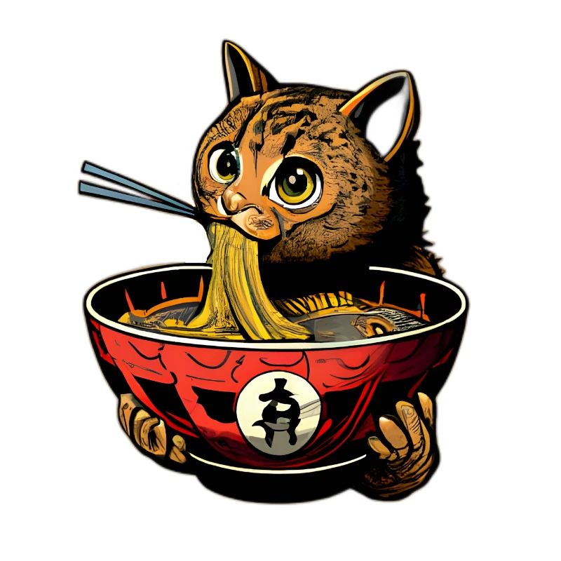 Le chat mignon aime la conception de nouilles ramen