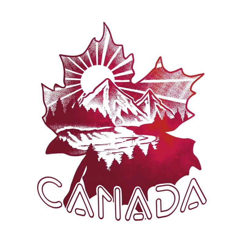 Canada gift - mountains & dotwork art trees