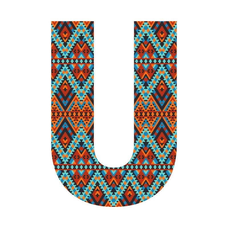 Buchstabe U-Boho-Design, Buntes Monogramm
