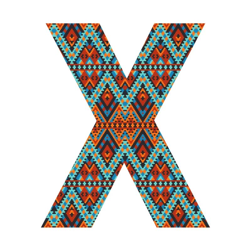 Buchstabe X- Boho-Design, buntes Monogramm