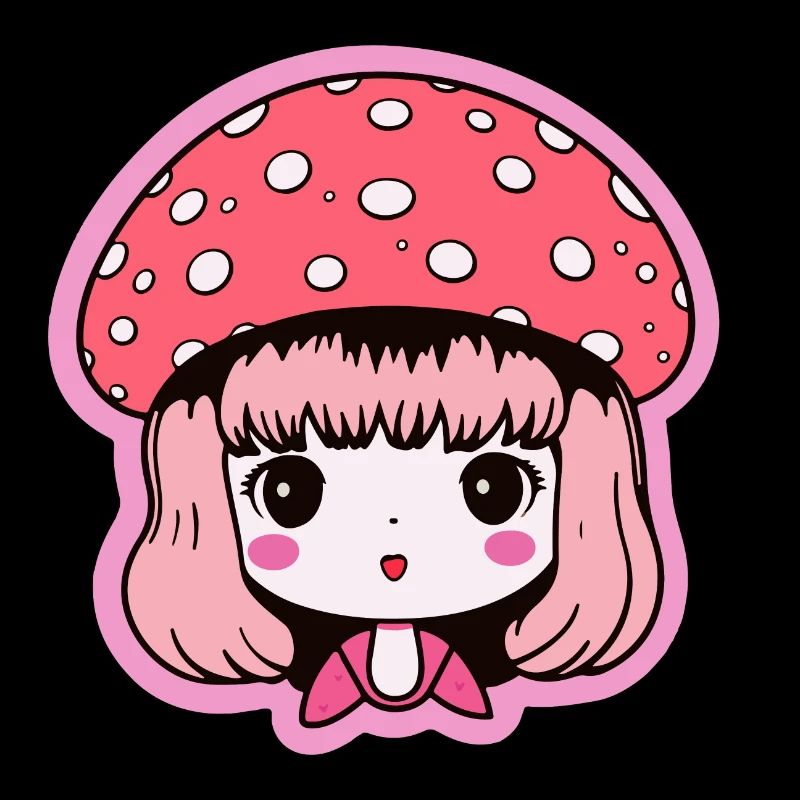 Cute anime girl with toadstool hat in pink