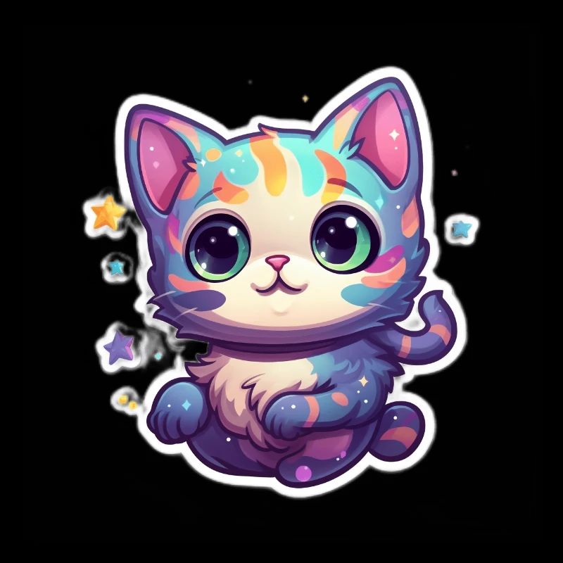 Mignon chat de dessin animé flottant dans l’espace