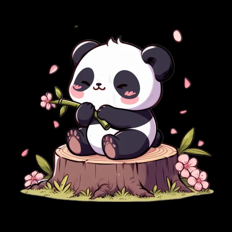 Panda on tree stump