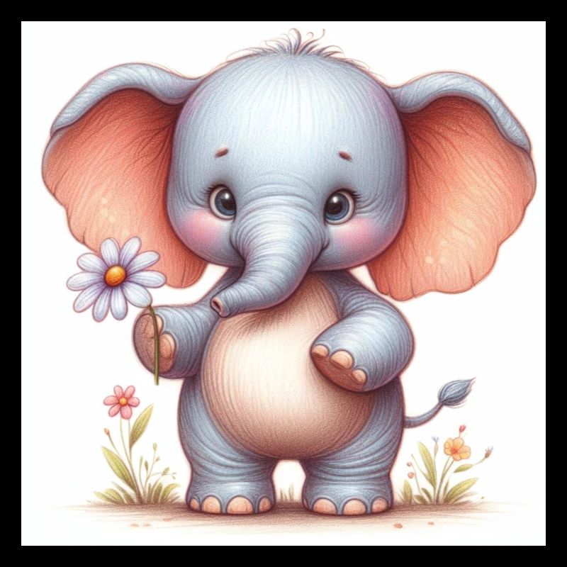 Bébé éléphant avec une fleur