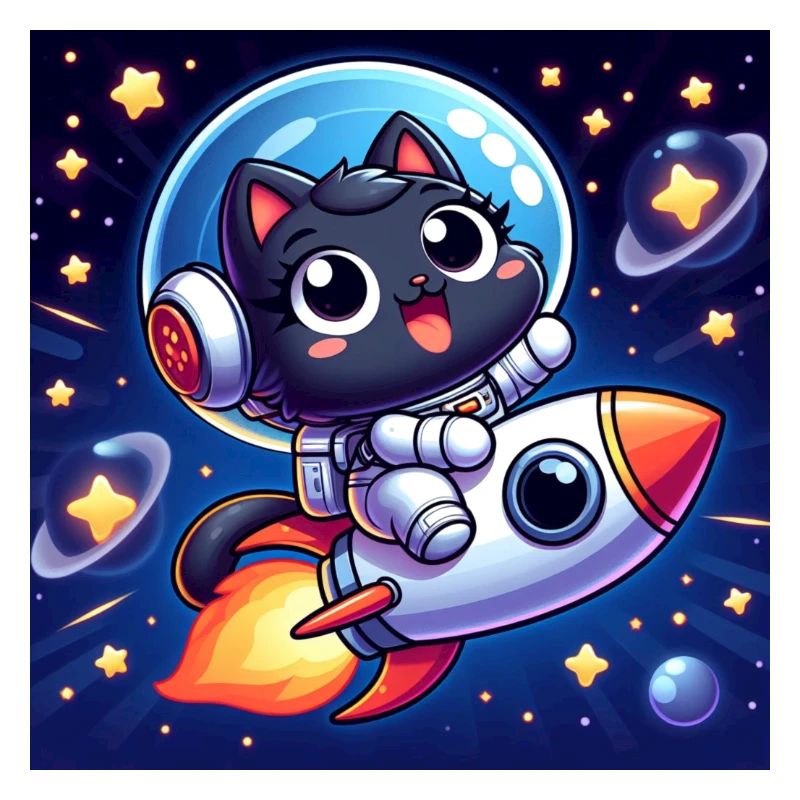 Chat mignon de l’espace dans l’espace sur une fusée