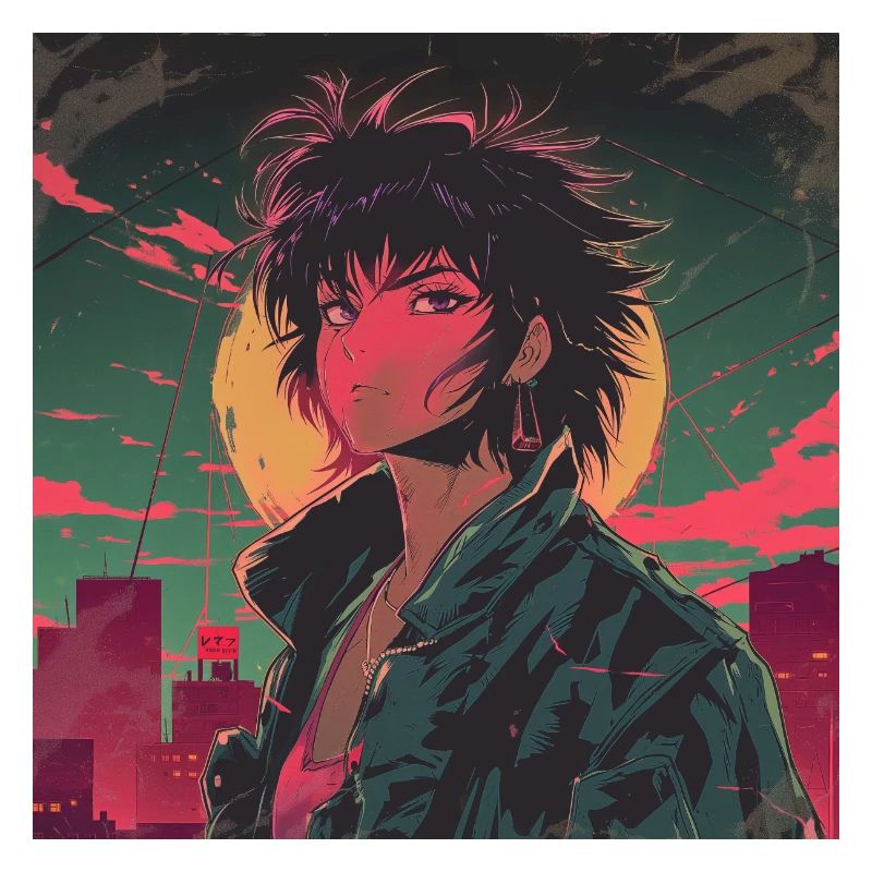 Années 80 Anime Guy Calmant Impression de mode de haute qualité