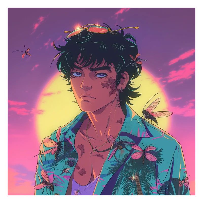 Années 80 Anime Guy Calmant Impression de mode de haute qualité