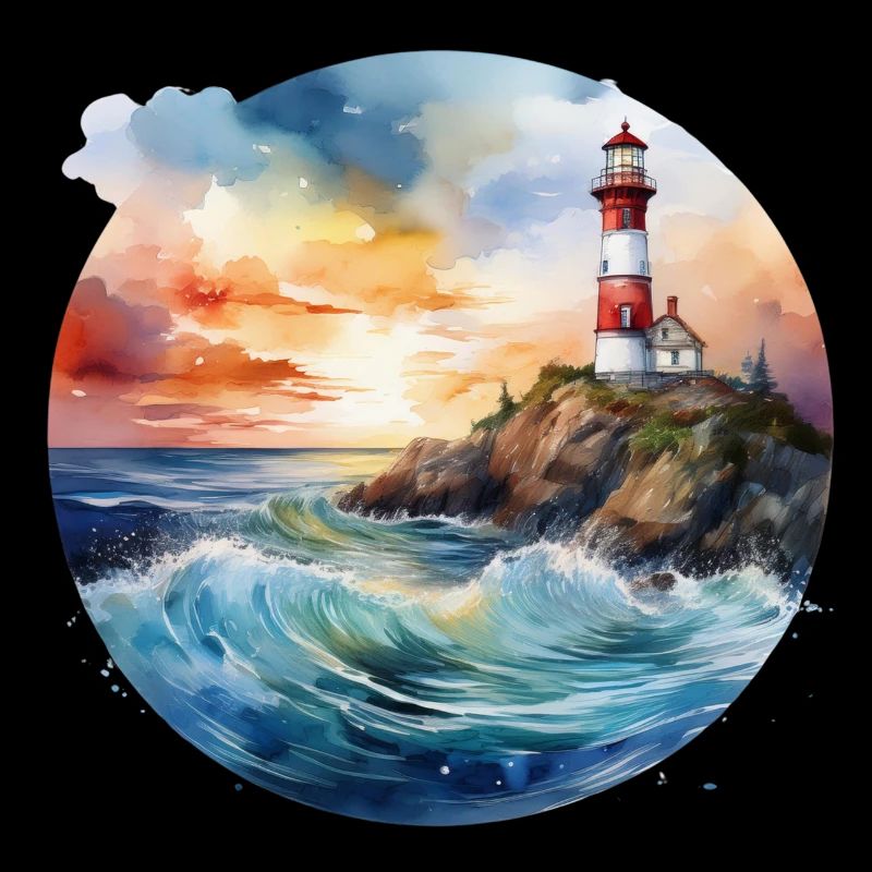 Majestic Lighthouse at Sunset with Crashing Waves