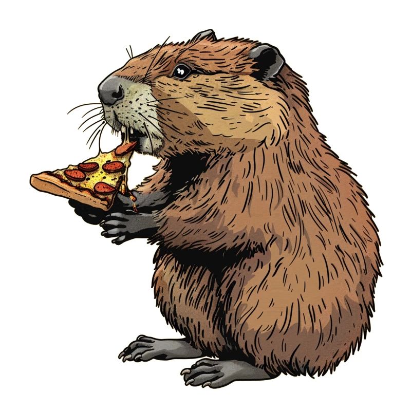 Beaver eats pizza