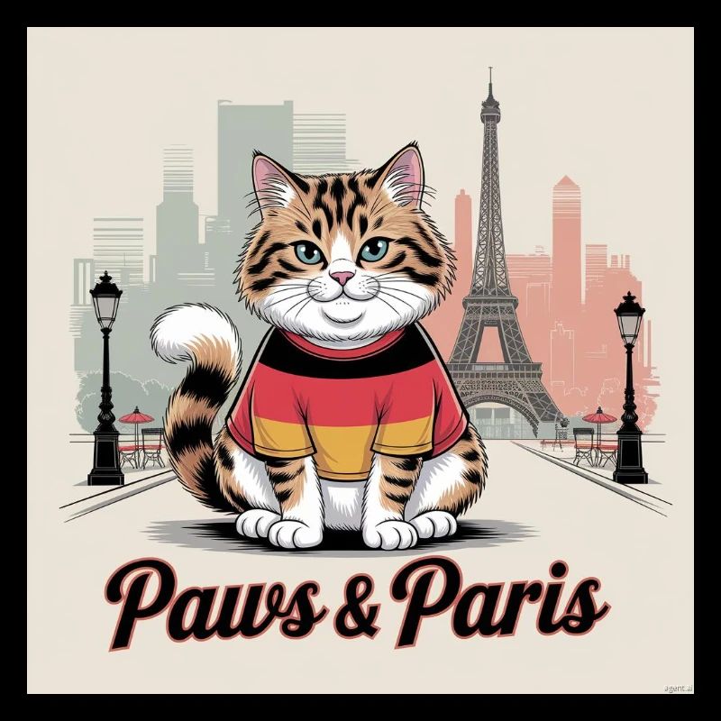 Fluffy Cat in Germany Tee at Eiffel Tower