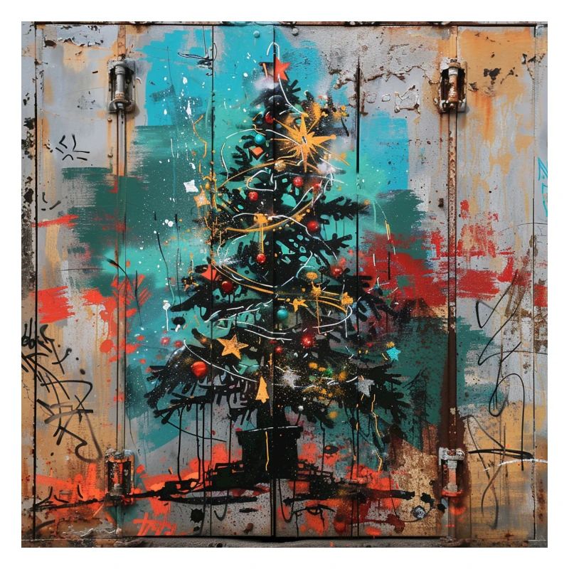 Graffiti Xmas Tree Rust Metal Urban Container Door