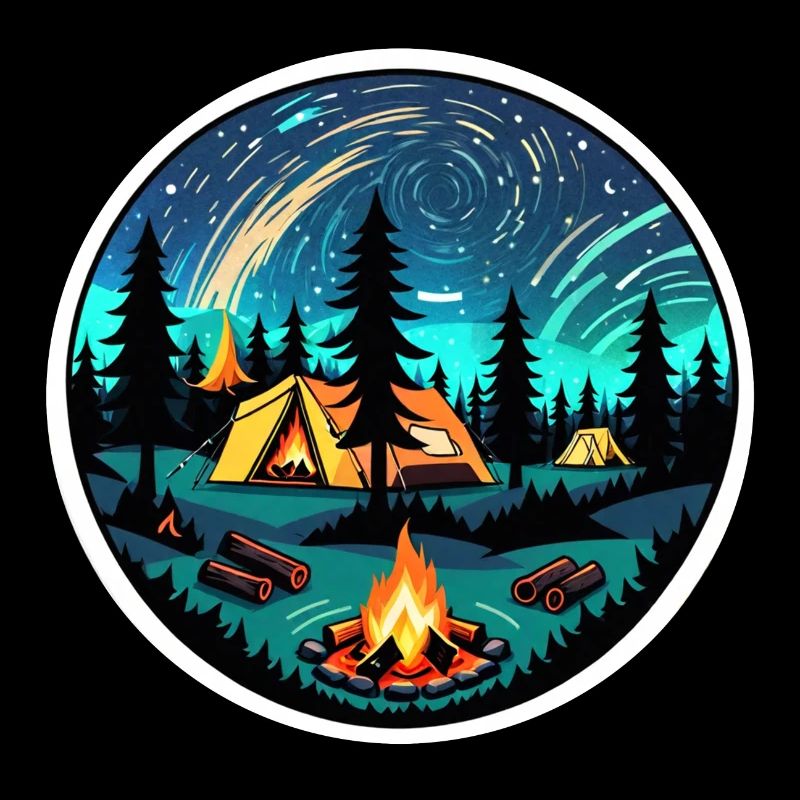 camping, tente et feu de camp