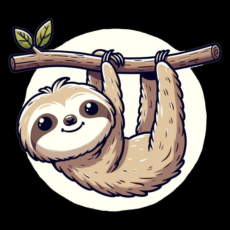 Childish designed sloth hanging on a branch
