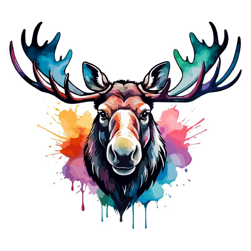 Elch cool im Wald, buntes Design, Aquarell