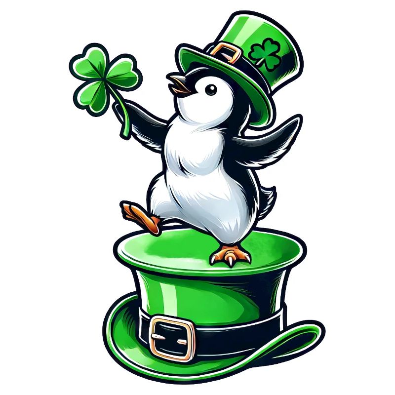 Pingouin de la Saint-Patrick avec chapeau haut de forme dansant