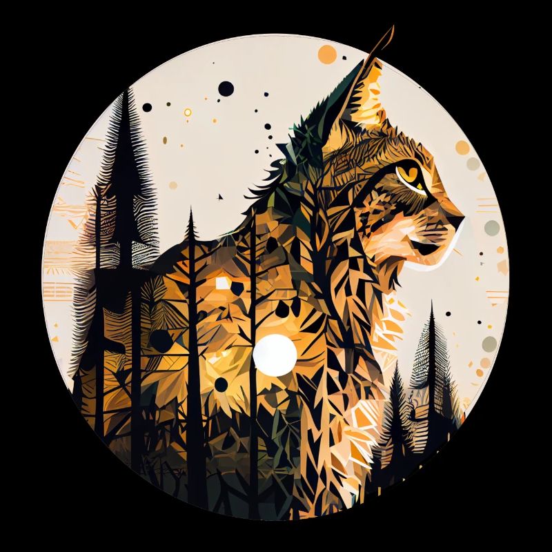 Luchs mit Mond im Wald mit Muster