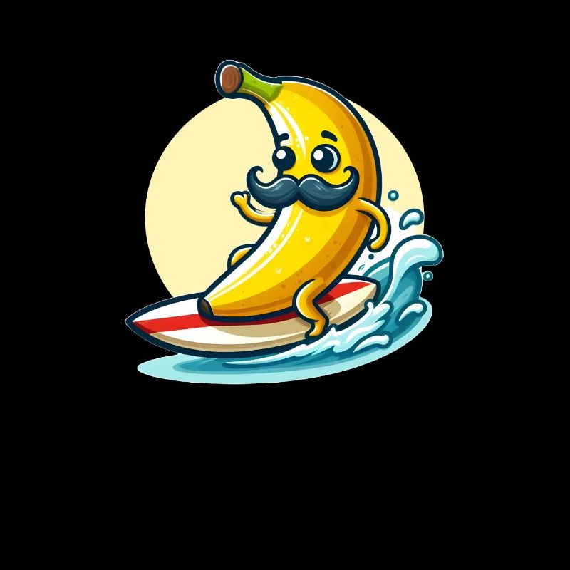 Surfende Banane mit Schnurrbart
