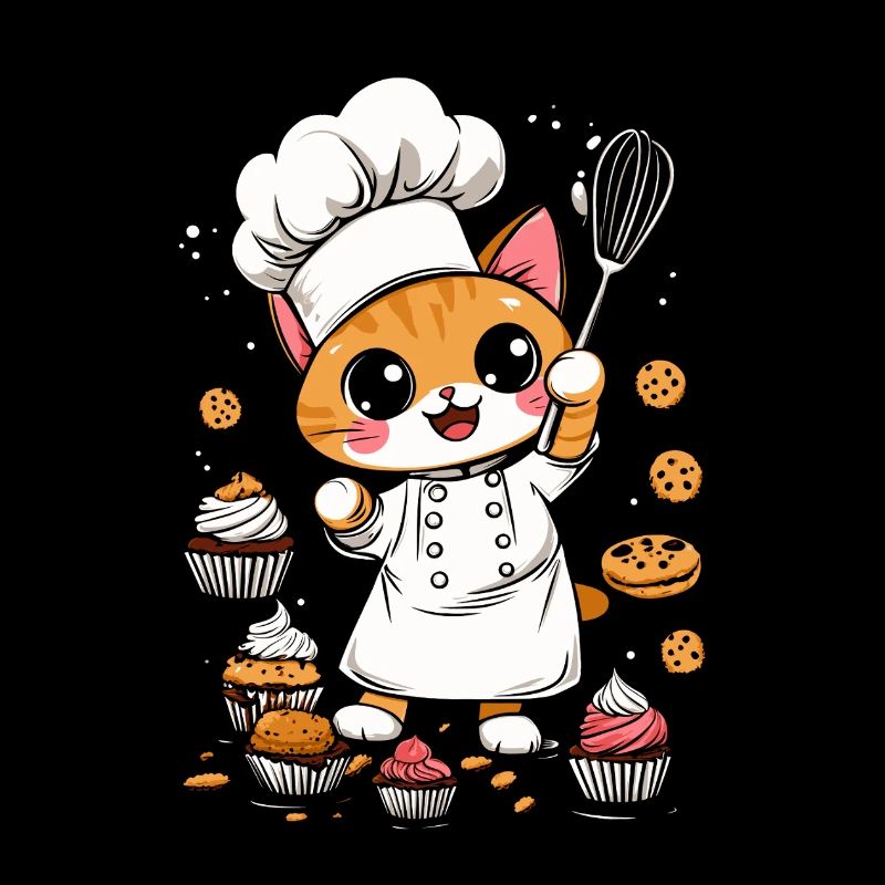 Cute Cat Baker Cake Pastry Chef