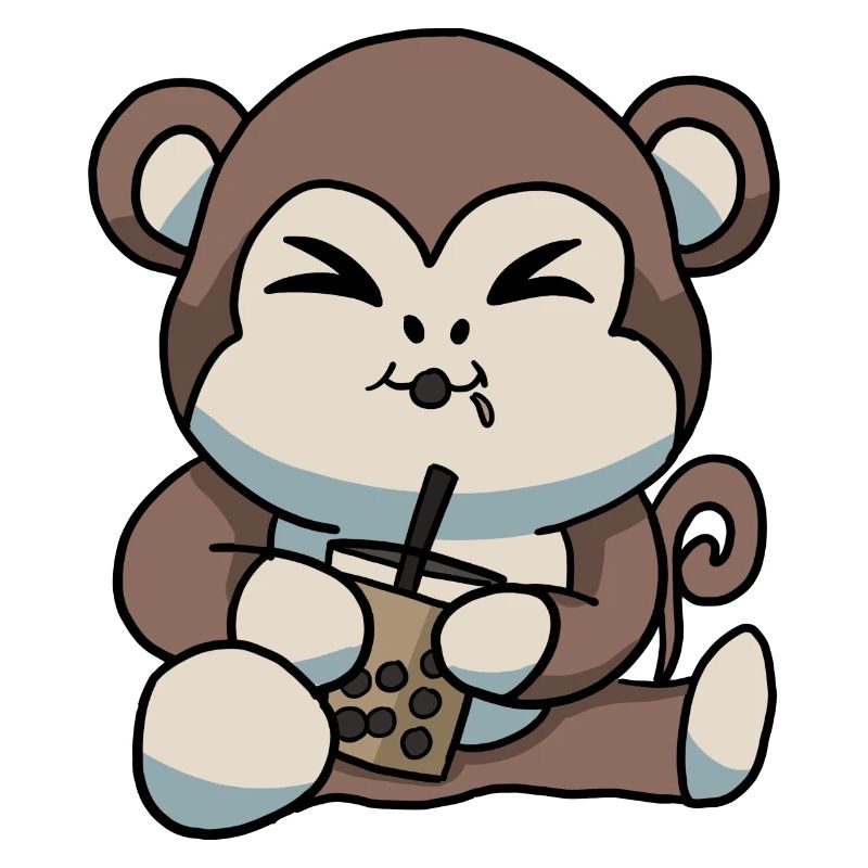 Anime Kawaii Bubble Tea Drinking Monkey Hand Drawn