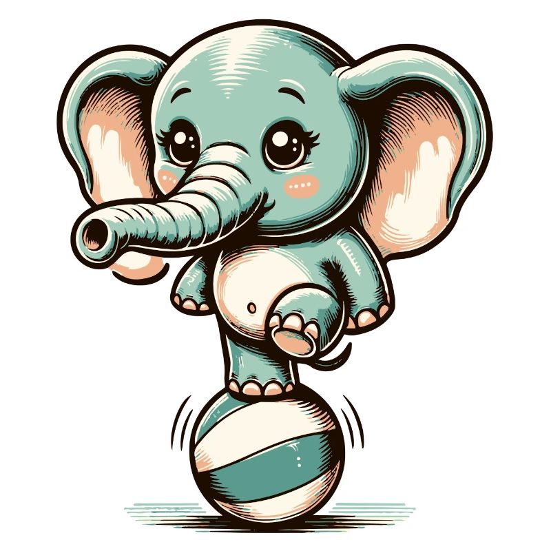 Éléphant de dessin animé mignon sur ballon d’exercice