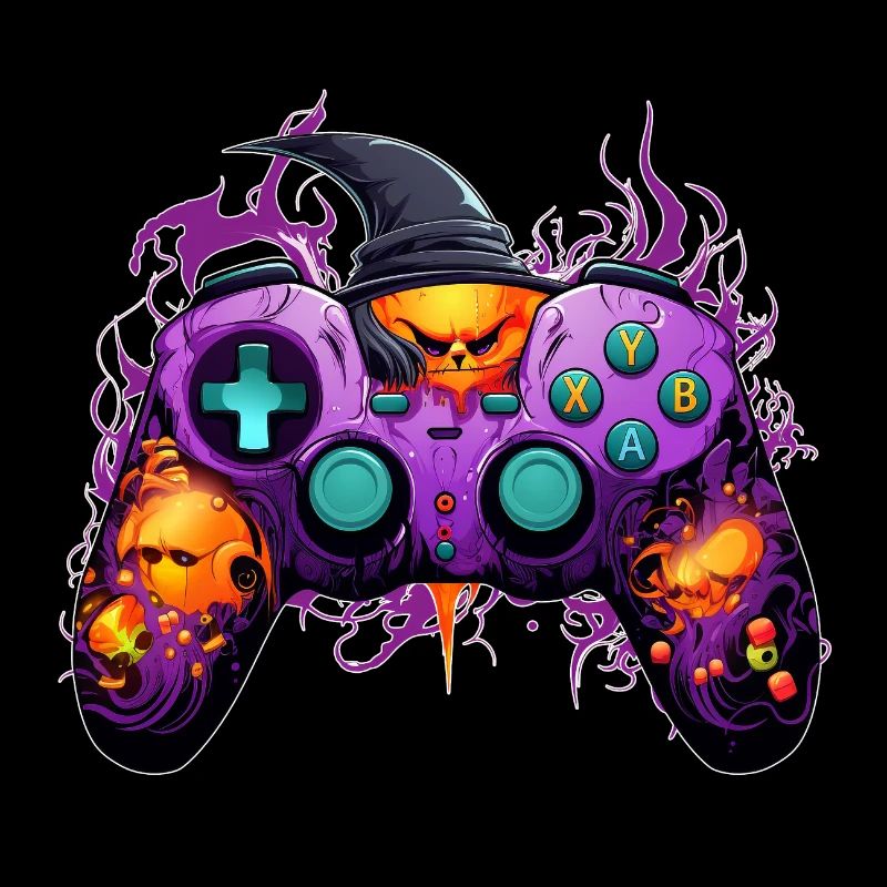 Funny Halloween Cartoon Gaming Controller Witch