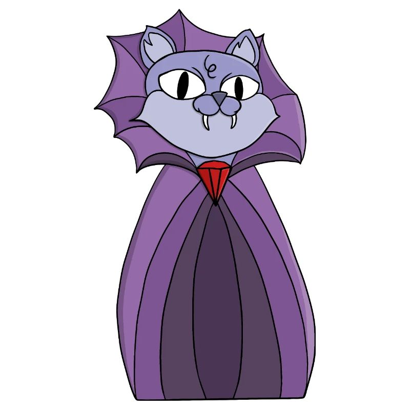 Chat vampire en cape violette